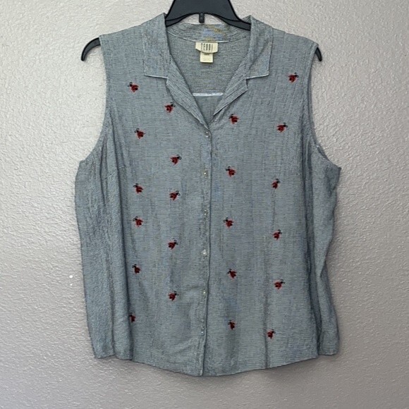 Teddi Womans Vintage Houndstooth sleeveless 2X embroidered ladybugs top - Picture 1 of 8
